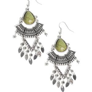 Bohemian Silver and Green Dangle Earrings